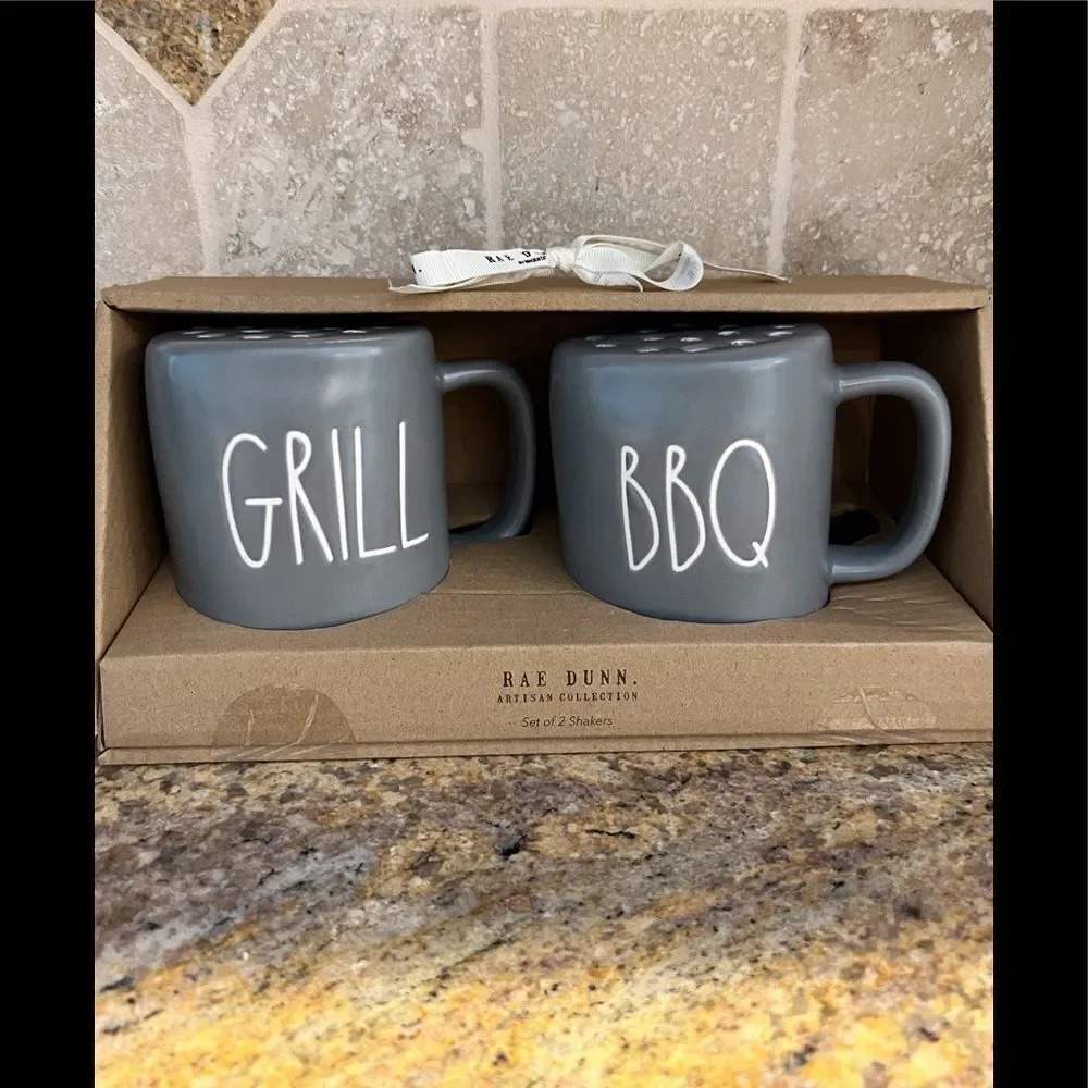 Rae Dunn Grill and BBQ Artisan Collection Set of‎ Two Shakers.